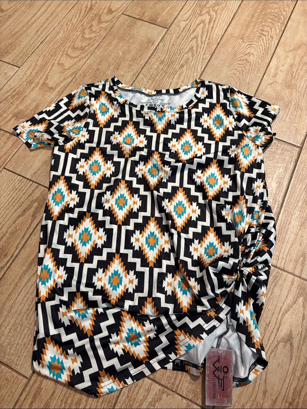 Crazy Train Aztec Stripe Top - Black, Teal, Mustard, White